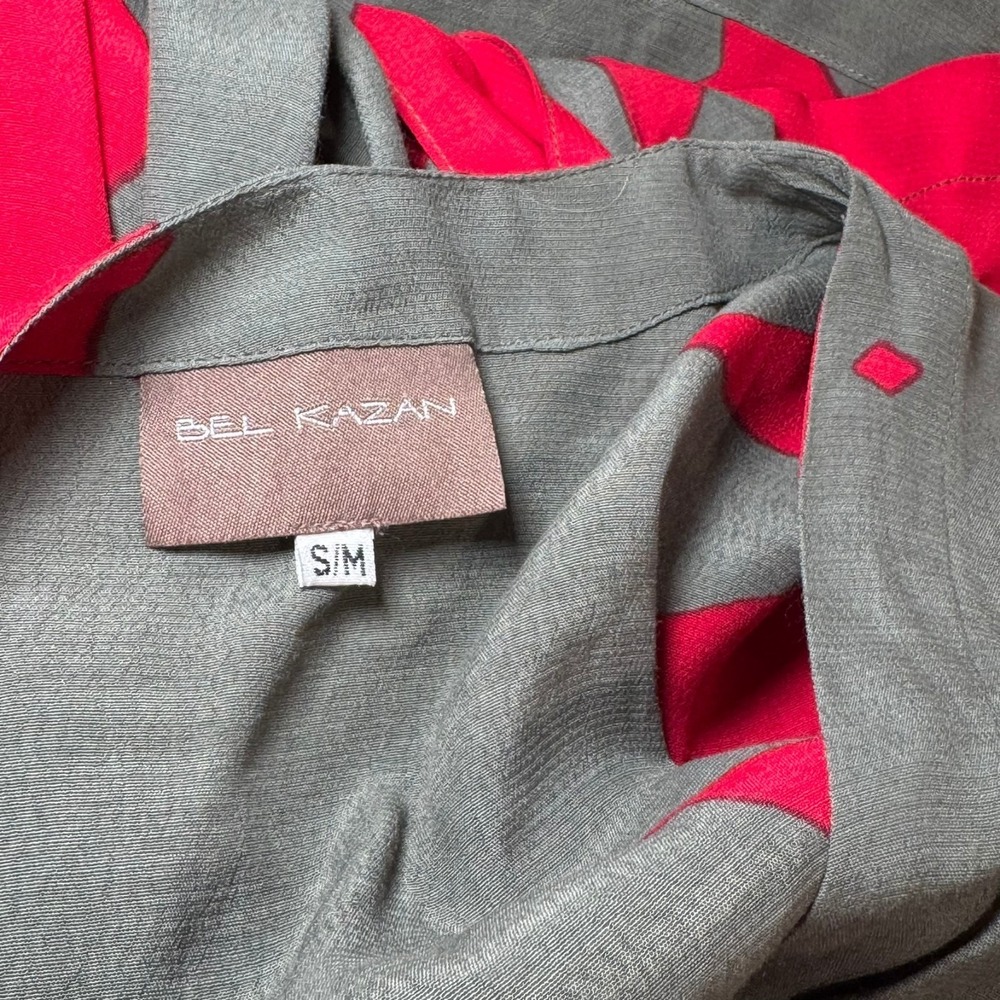 Bel Kazan Bali Wrap Kimono Dress Red Gray Abstract Print S/M Anthropologie - Picture 8 of 9